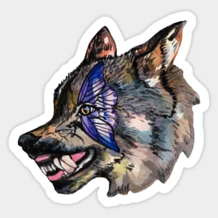 Watercolor wolf and butterfly Sticker